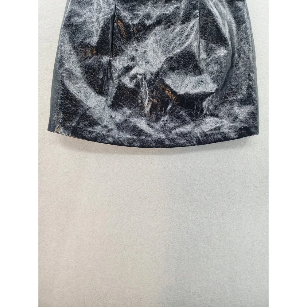 Abercrombie & Fitch Vegan Leather Metallic Crackle Mini Skort Silver Black Med‎